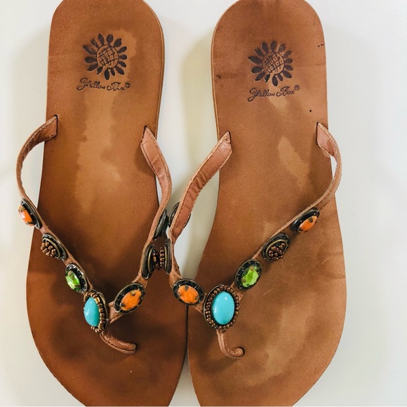 Yellow Box Flip Flops Thongs Sandals with Multiple gemstones & beads Women’s 7.5 - Picture 11 of 17